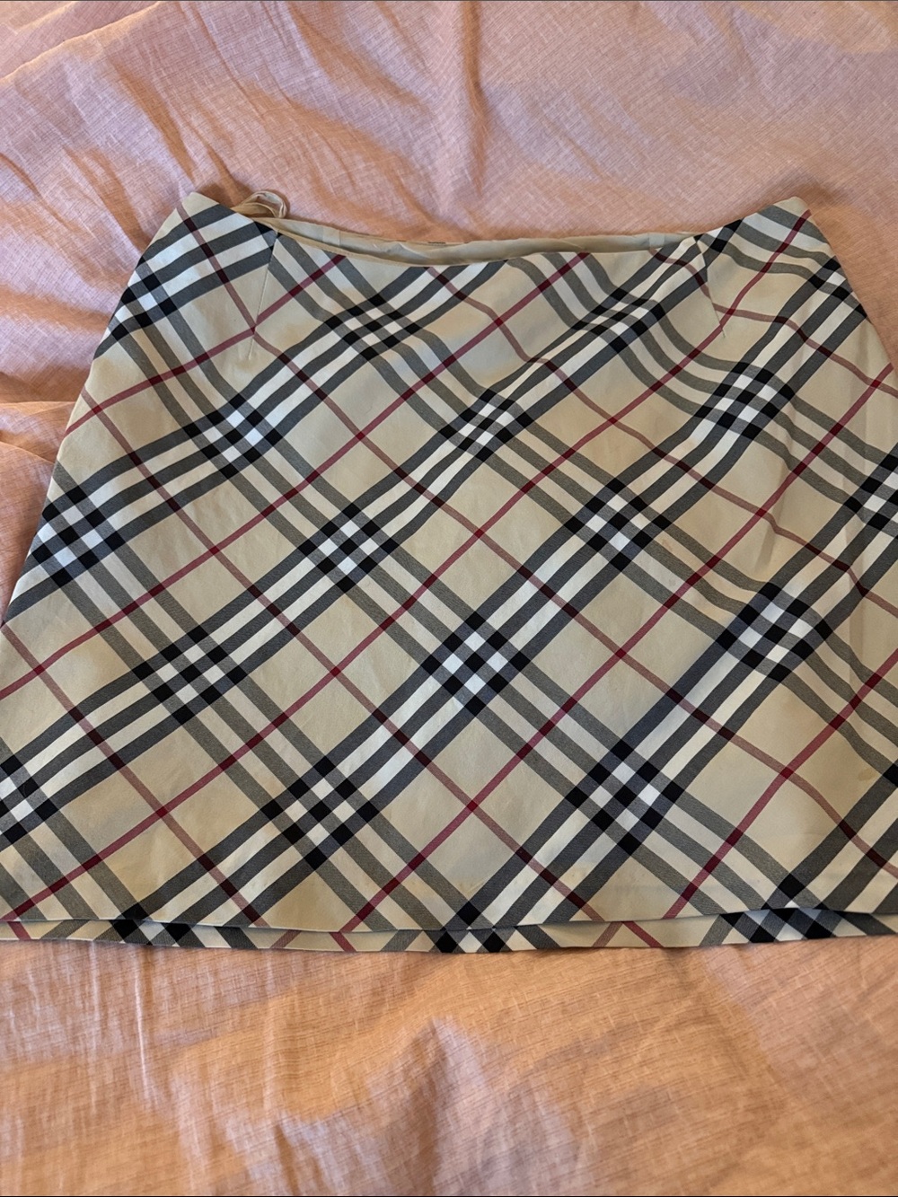 Burberry Beige Plaid Mini Skirt with Black and Red Accents